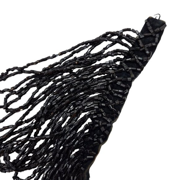 Antique Glass Bead Collar Necklace Black Hand Sewn Estate - Picture 4 of 9